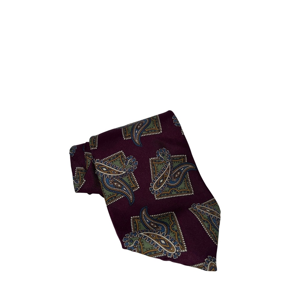 Hunting Horn Classics Mens Paisley Medallion Silk Tie Burgundy Red Green 3.75"